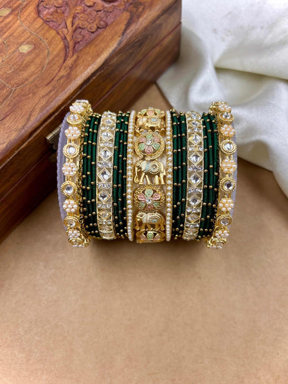 Ishhaara Traditional Indian Kundan Bangle Set - intricate gold and purple bangles with kundan stones - view 9