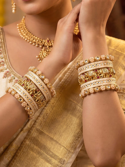 Ishhaara Traditional Indian Kundan Bangles Set CM-HB88 - beautifully crafted bangles with intricate designs and Kundan work - view 5
