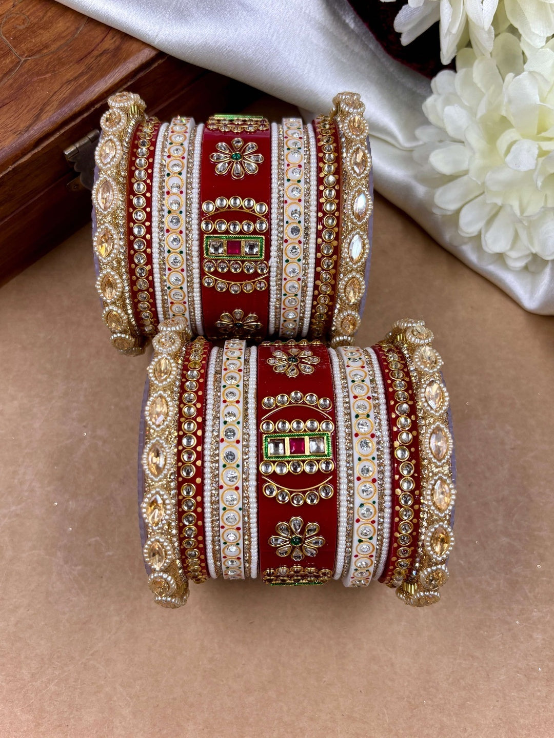 Ishhaara Traditional Indian Red Gold Blouse - a woman wearing a red and gold embroidered blouse - view 4