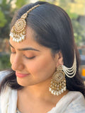 Ishhaara Traditional Kundan Earrings With Earchain And Teeka