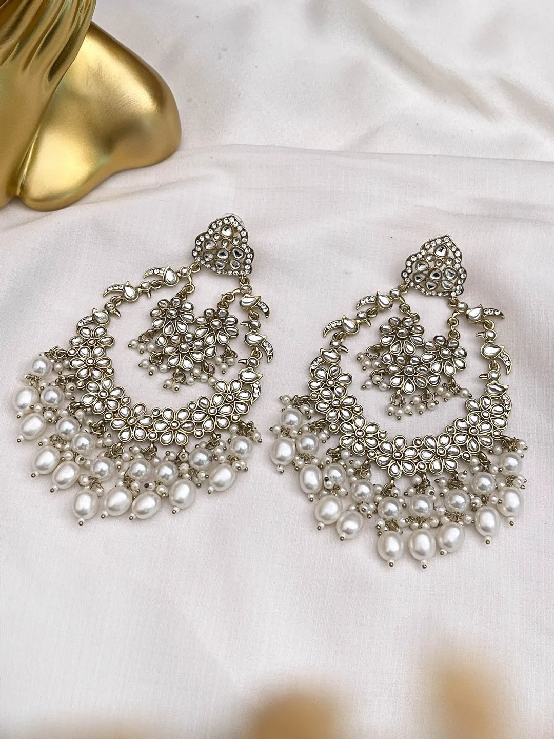 Ishhaara Traditional Kundan Pearl Chandbali Earrings