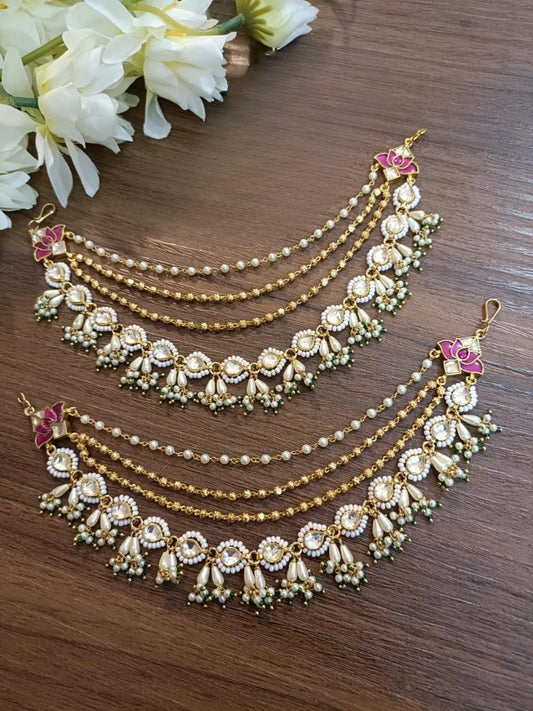 Ishhaara Traditional Lotus Shaped Kundan Jadau And Pearl Earchain