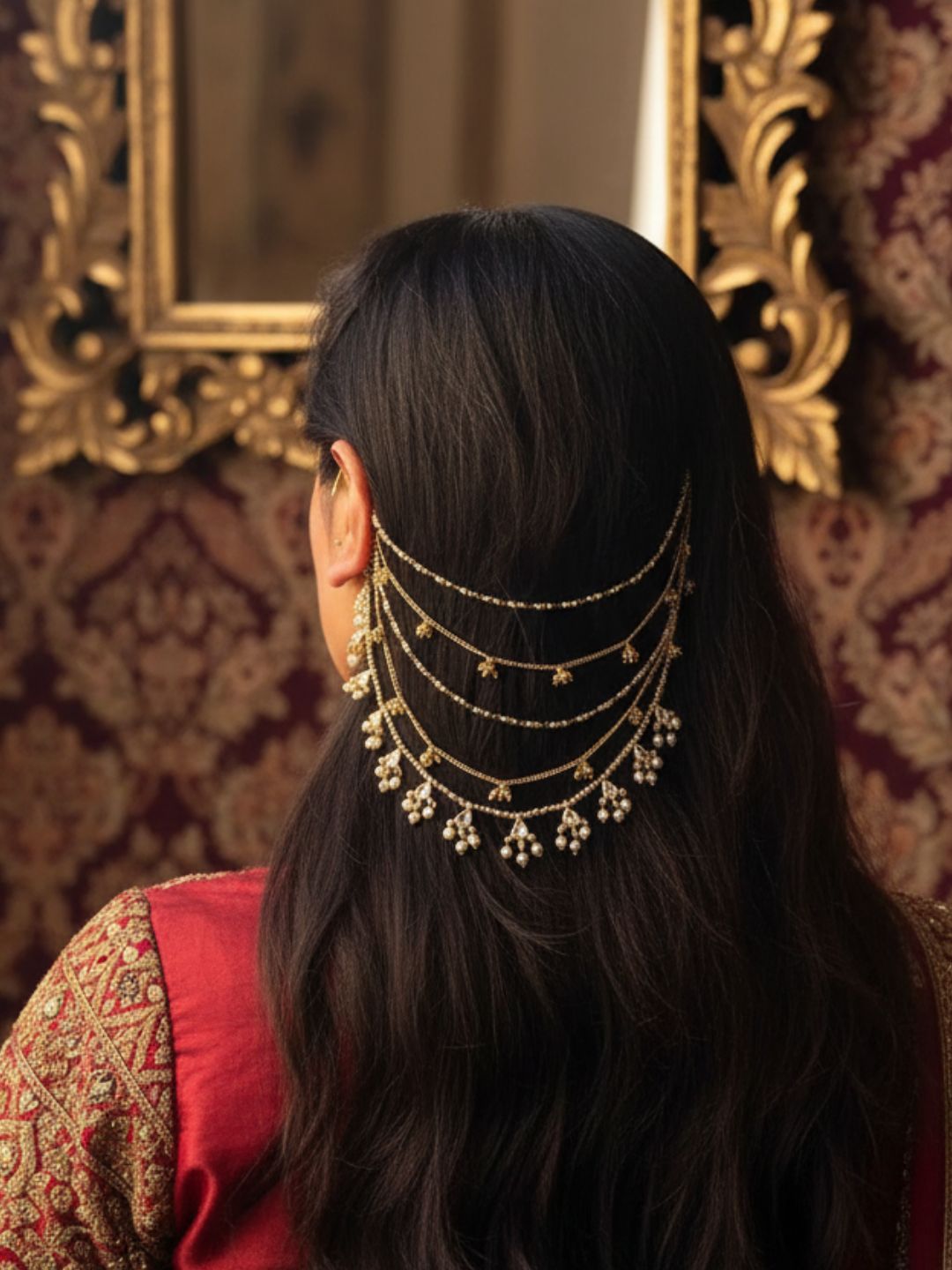 Ishhaara Traditional Maharani Pearl Studded Ear Chain