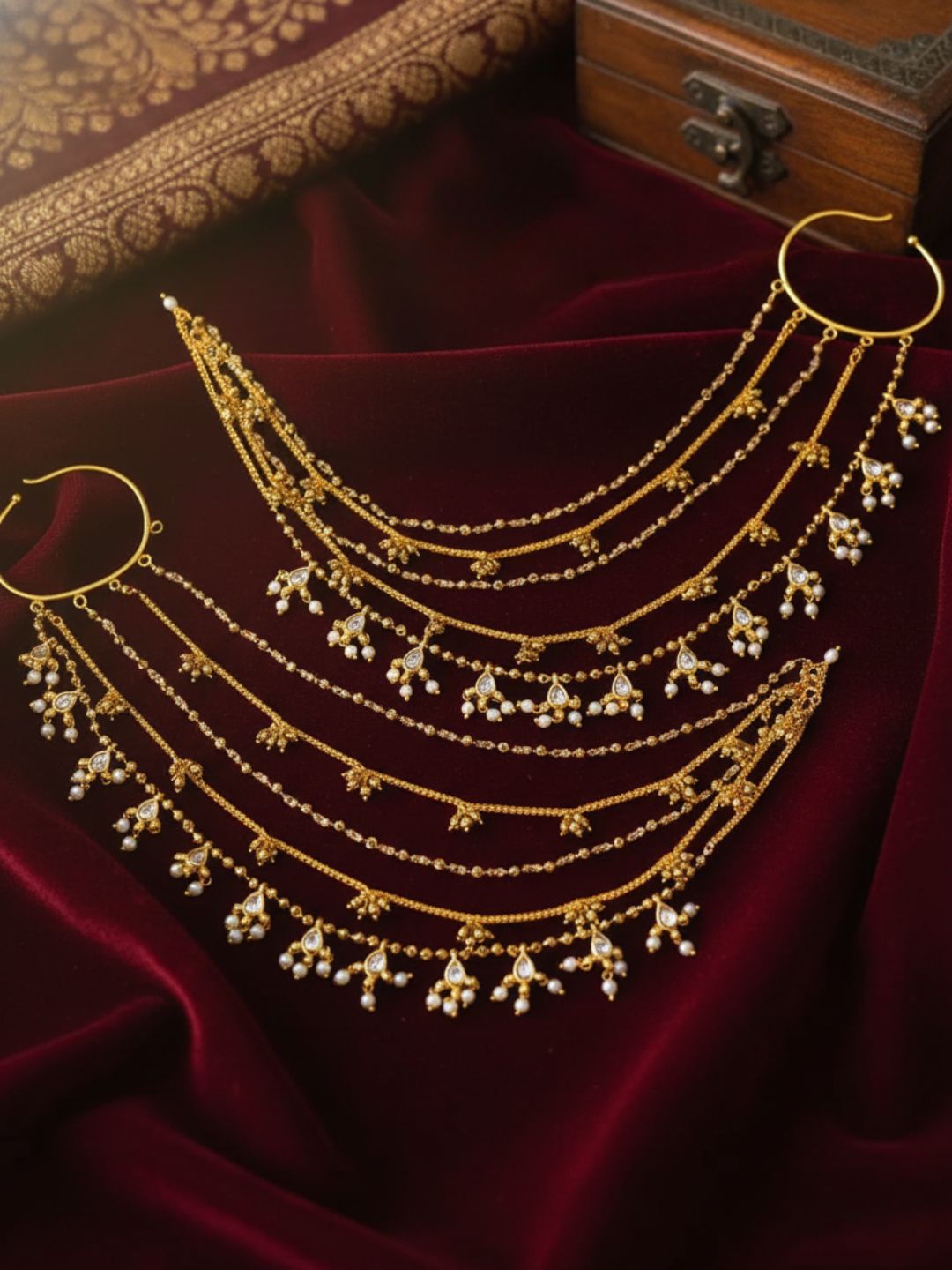 Ishhaara Traditional Maharani Pearl Studded Ear Chain