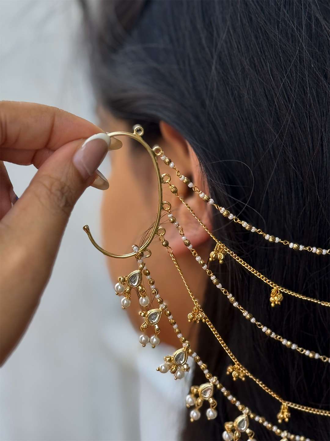 Ishhaara Traditional Maharani Pearl Studded Ear Chain