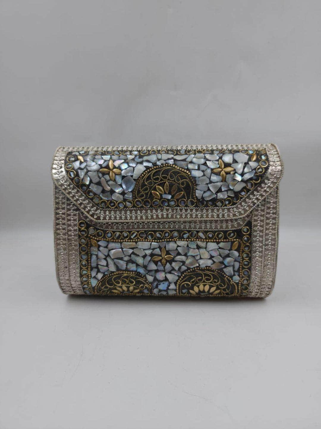 Ishhaara Traditional Metal Stonework Box Clutch