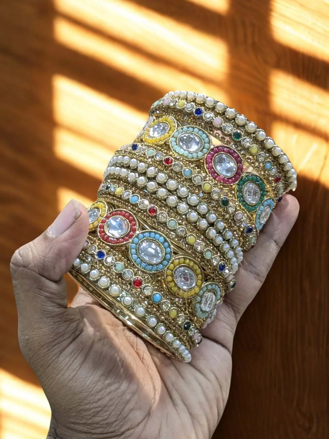 Ishhaara Traditional Oval Shaped Kundan Studded Golden Chooda Set