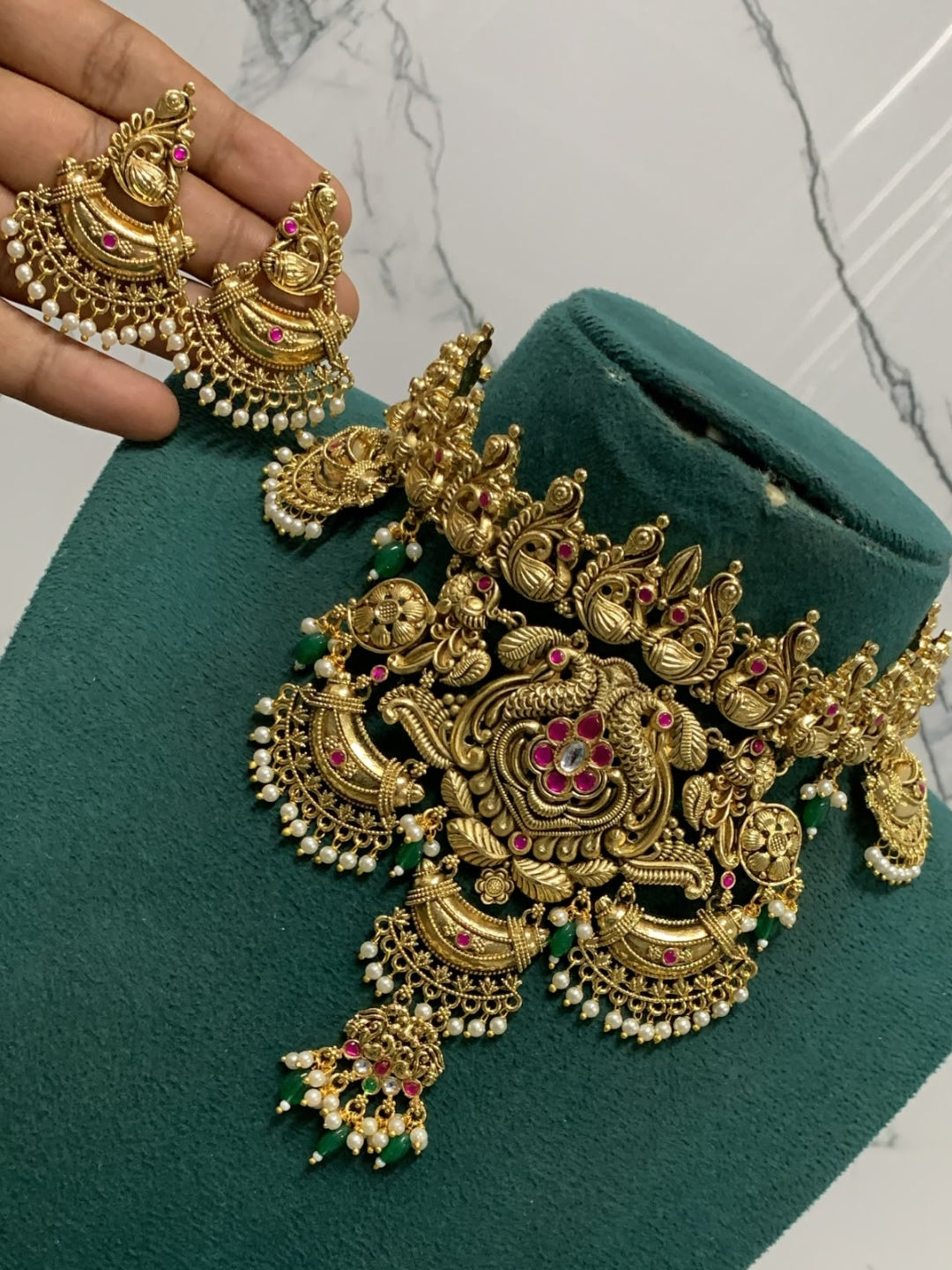 Ishhaara Traditional Peacock Studded Bridal Choker Necklace