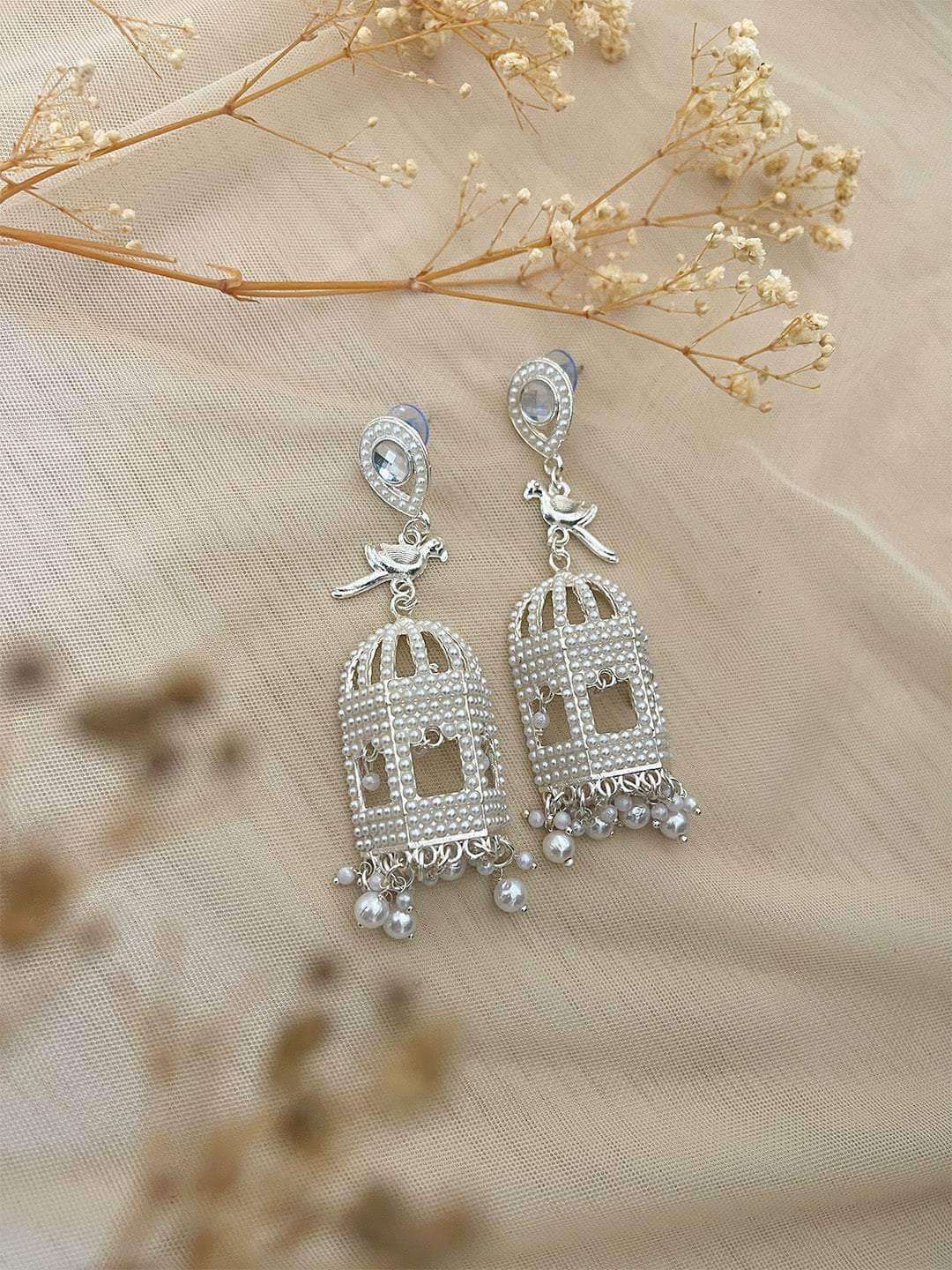 Ishhaara Traditional Pearl Beaded Pinjara Design Jhumka