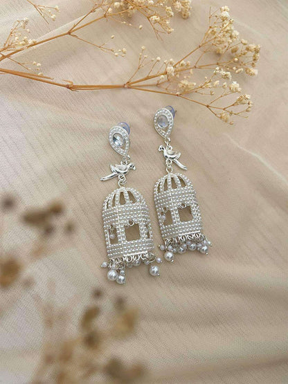 Ishhaara Traditional Pearl Beaded Pinjara Design Jhumka