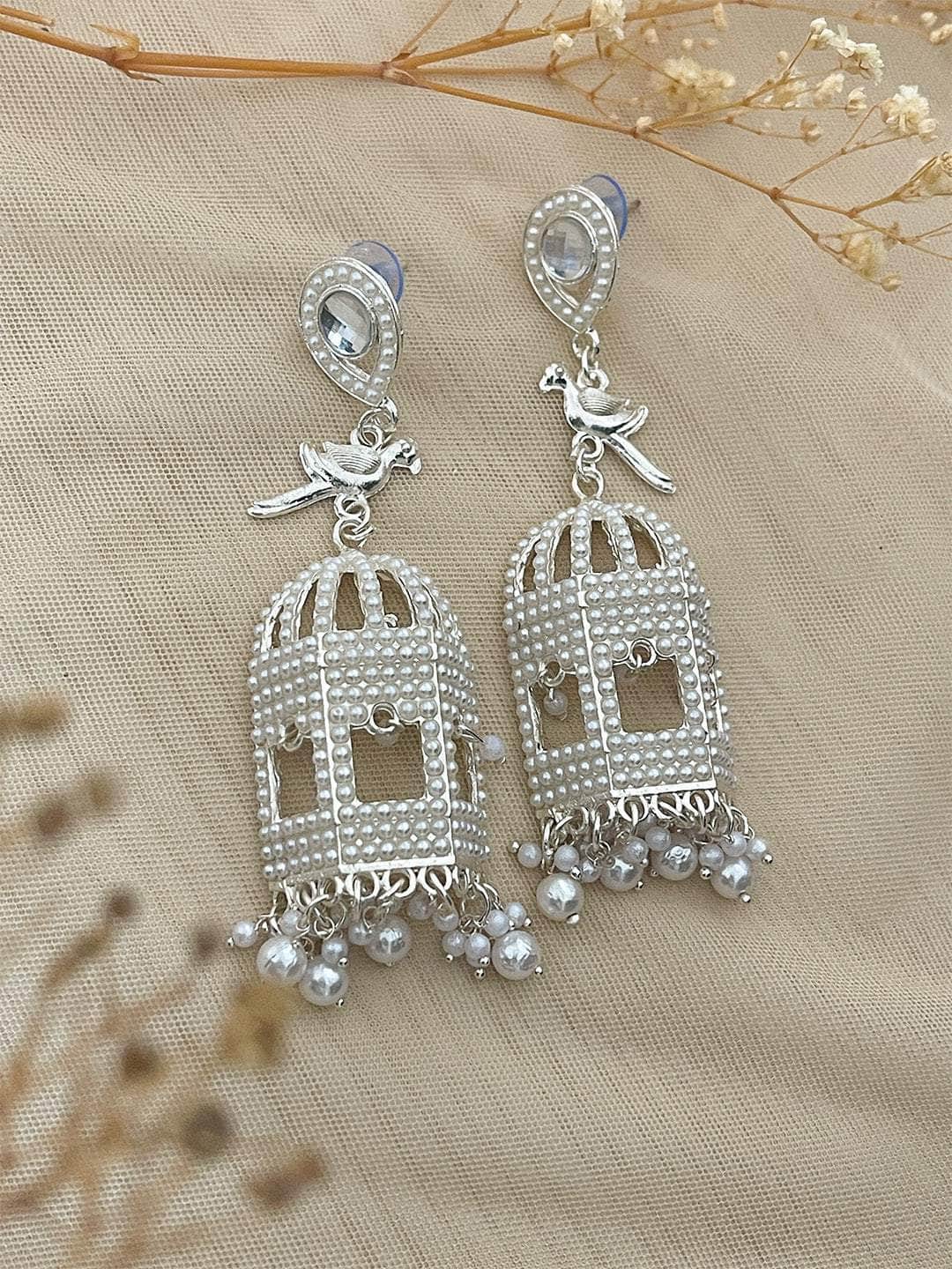 Ishhaara Traditional Pearl Beaded Pinjara Design Jhumka