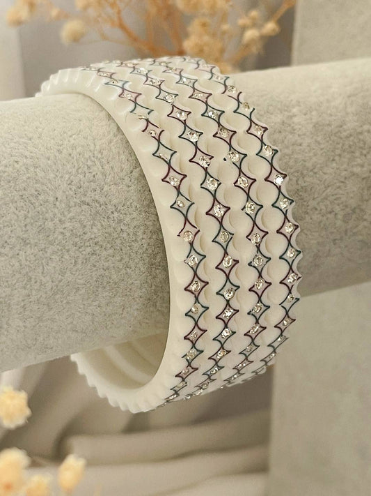 Ishhaara Traditional Printed Punjabi White Bangles