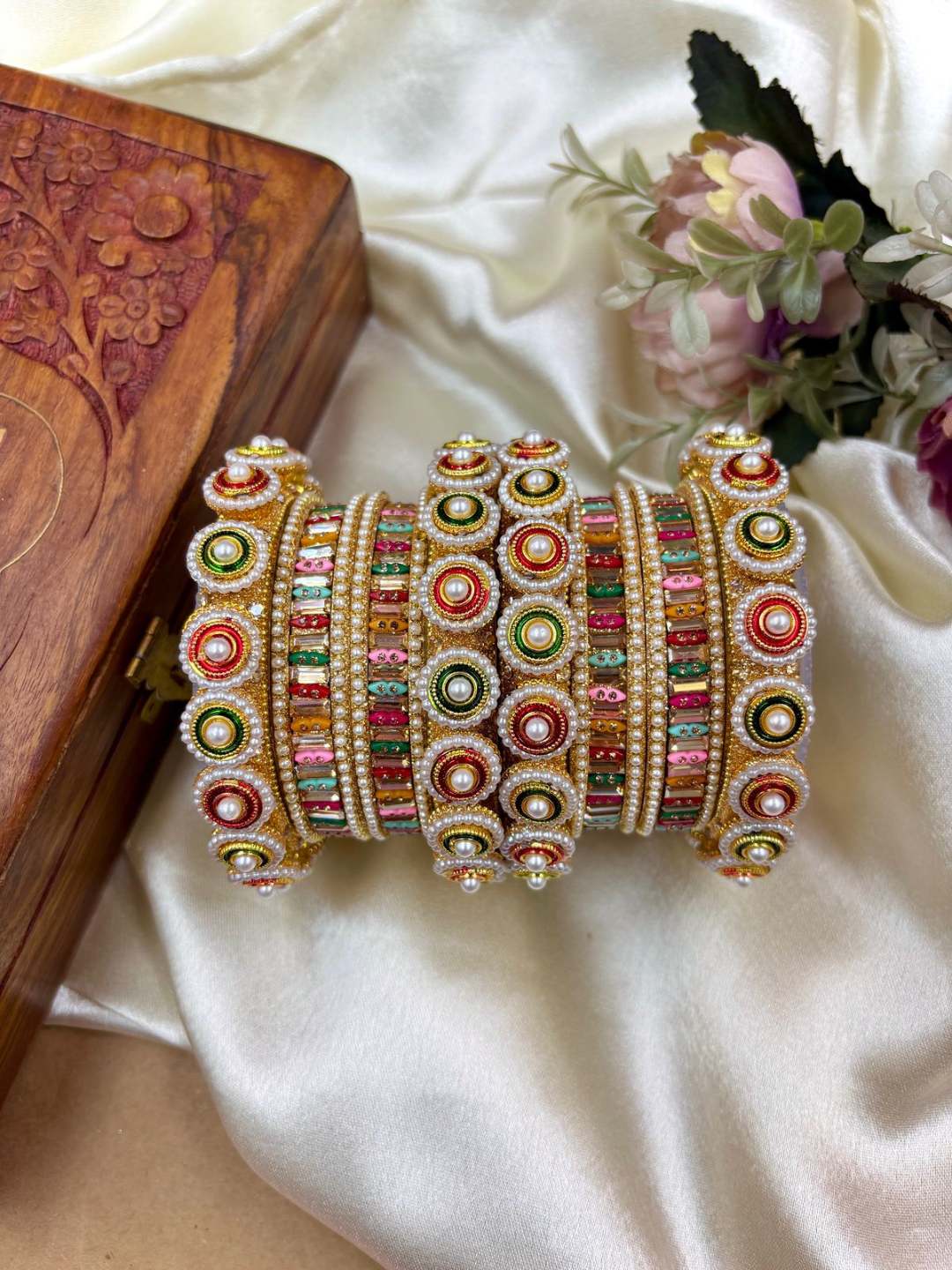 Marwari Bangles Rajasthani Bangles Studded With Pearl Feroza Gold