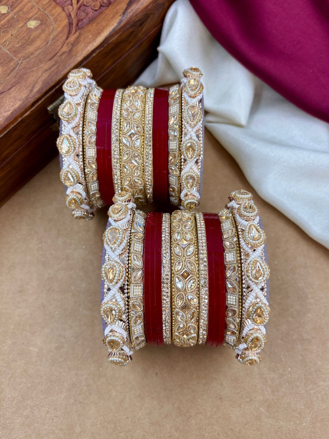 Ishhaara Traditional Red Gold Bangles Set - view 3