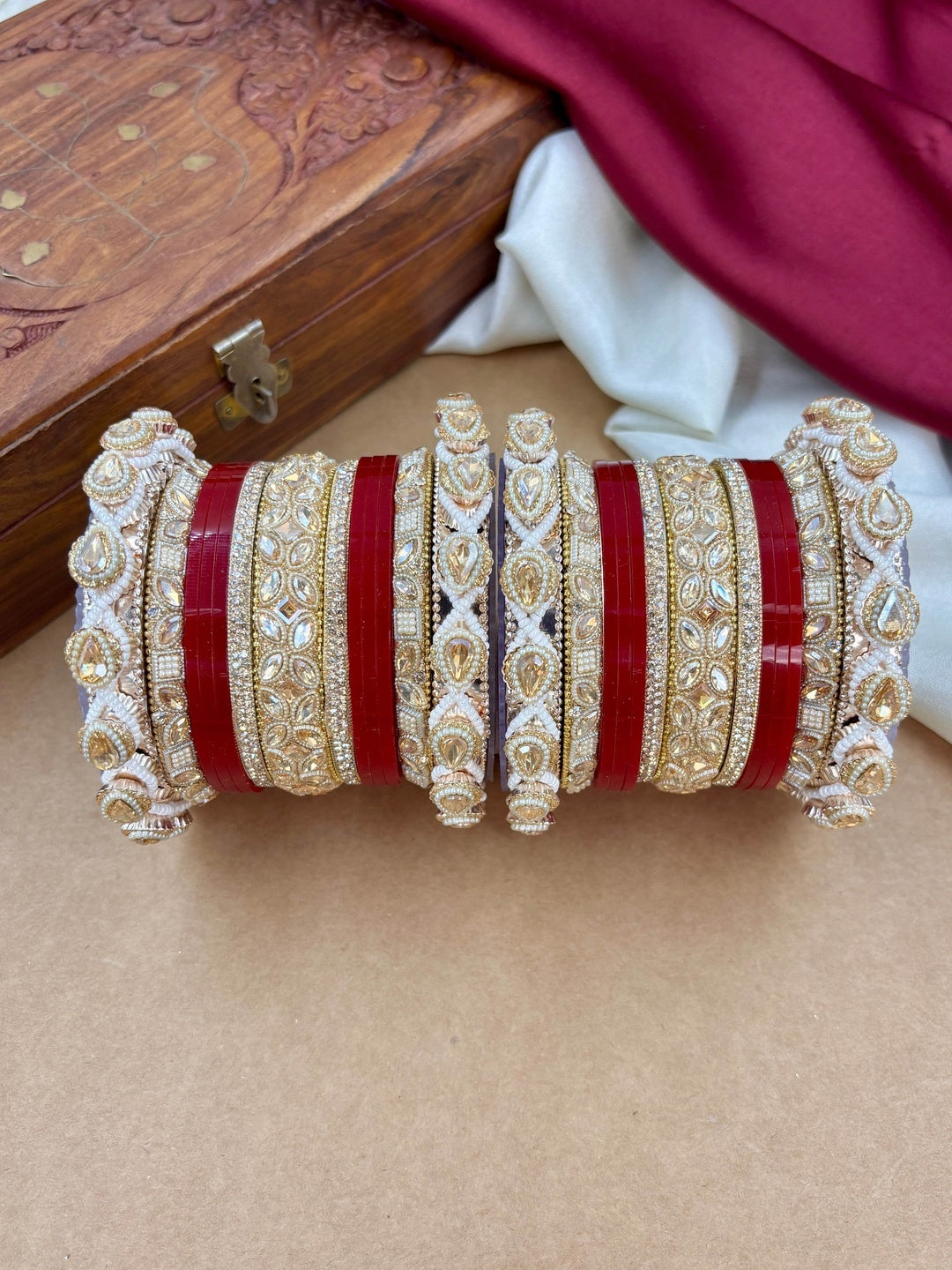 Ishhaara Traditional Red Gold Bangles Set - view 4