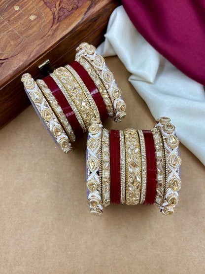 Ishhaara Traditional Red Gold Bangles Set - view 5