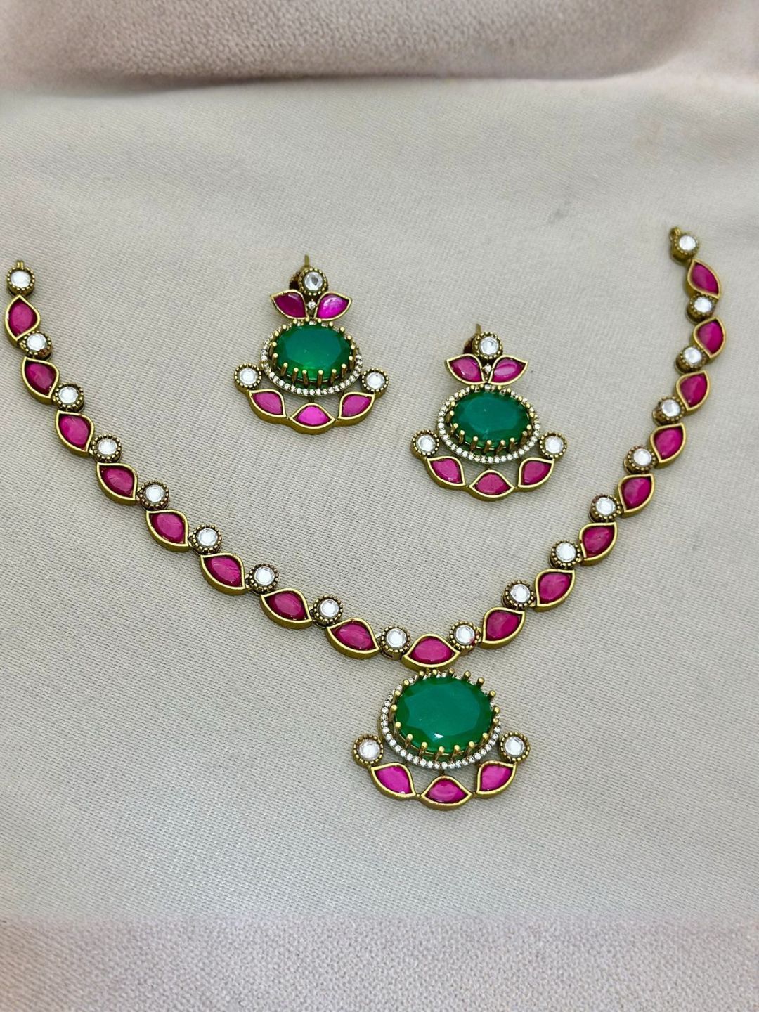 Ishhaara Traditional Ruby Stone Attigai Necklace Set