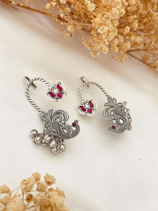 Ishhaara Traditional Silver Peacock Earrings