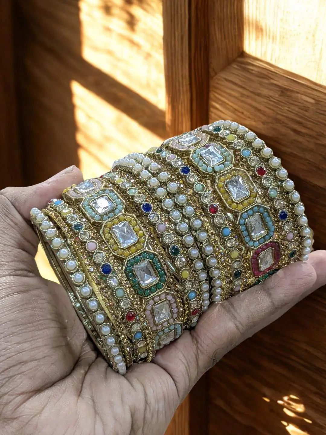 Ishhaara Traditional Square Shaped Kundan Studded Golden Chooda Set