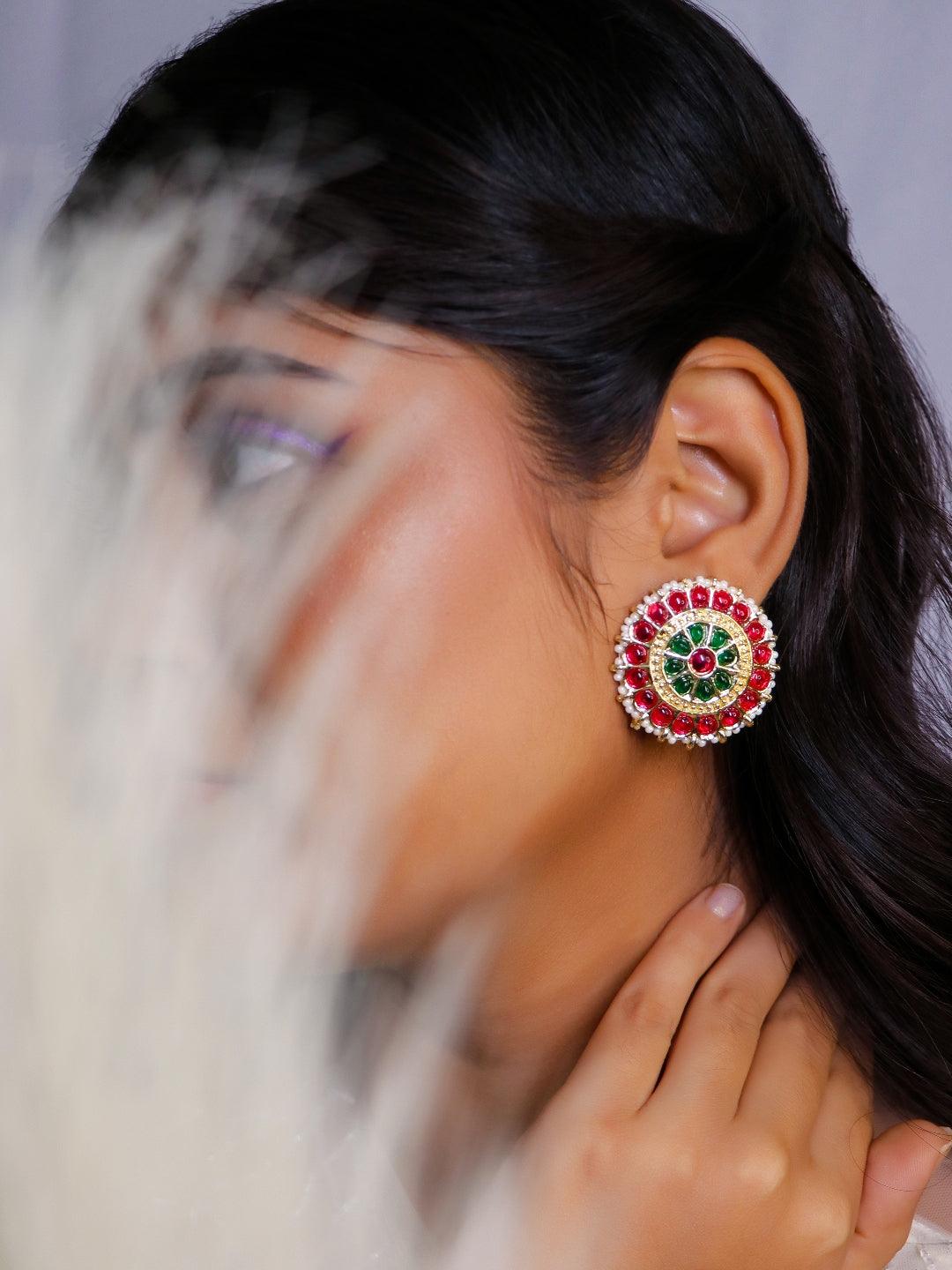 Ishhaara Traditional Stud Earring-Red