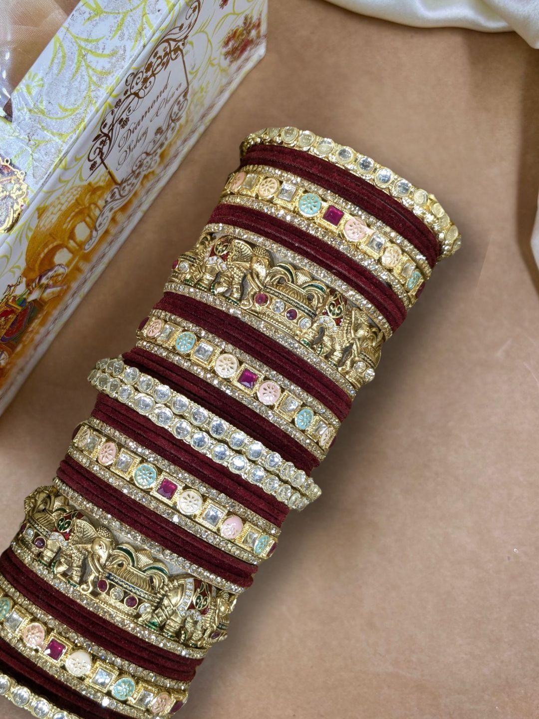 Ishhaara Traditional Velvet Bangles Studded Bridal Chooda