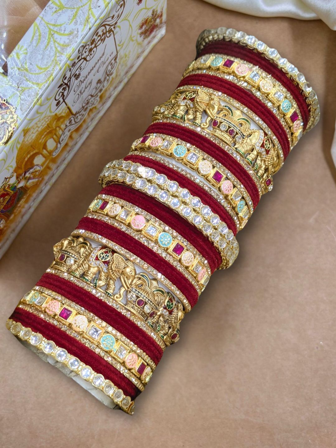 Ishhaara Traditional Velvet Bangles Studded Bridal Chooda