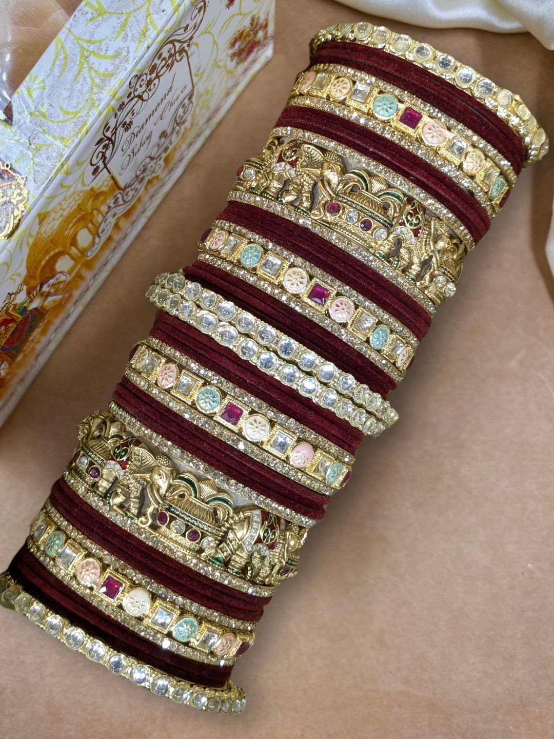 Ishhaara Traditional Velvet Bangles Studded Bridal Chooda