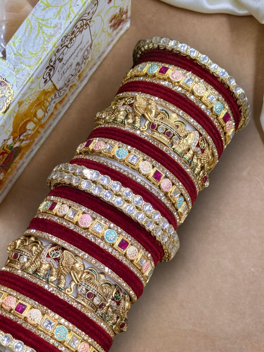 Traditional Velvet Bangles Studded Bridal Chooda - Main Image