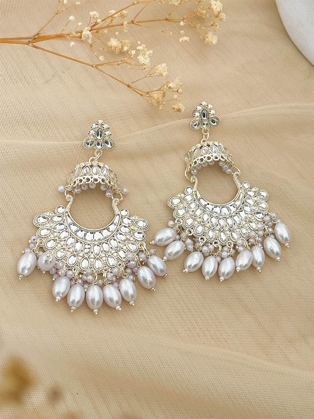 Ishhaara Traditional White Meena Kundan Earrings