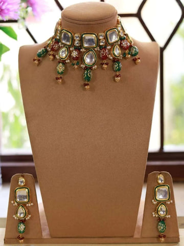 Ishhaara Trendy Elegant Polki Kundan Choker Necklace Set