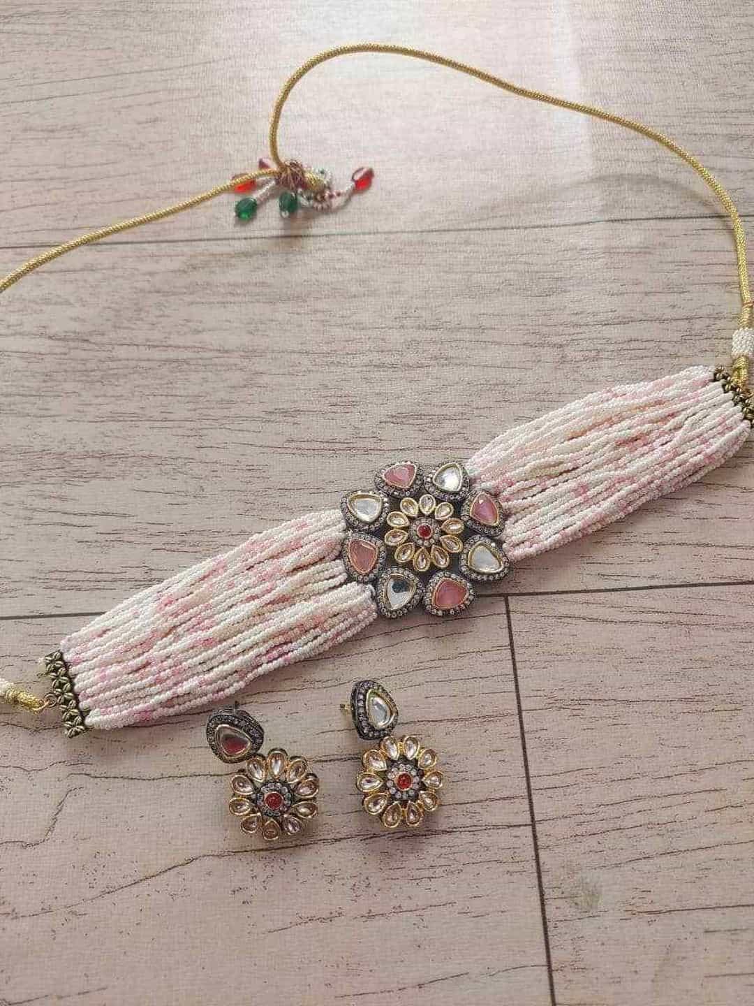 Ishhaara Triangular Moti Choker And Earring Set