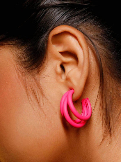 Ishhaara Triple Hoop Earrings Magenta Pink