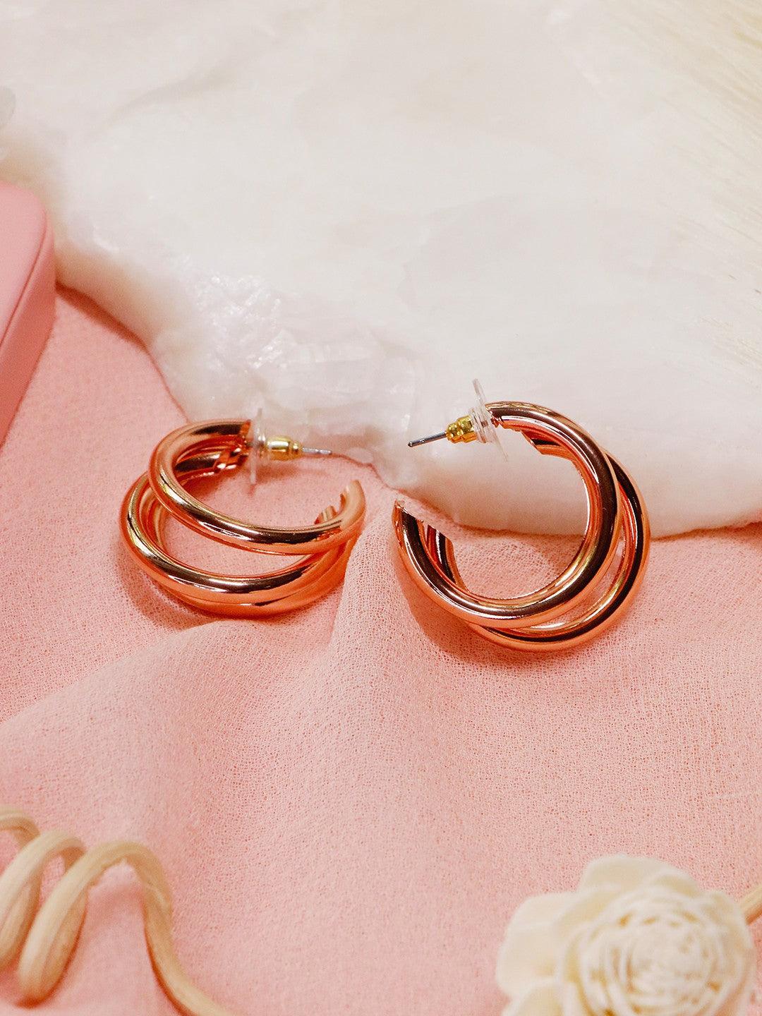 Ishhaara Triple Hoop Earrings - Rose Gold