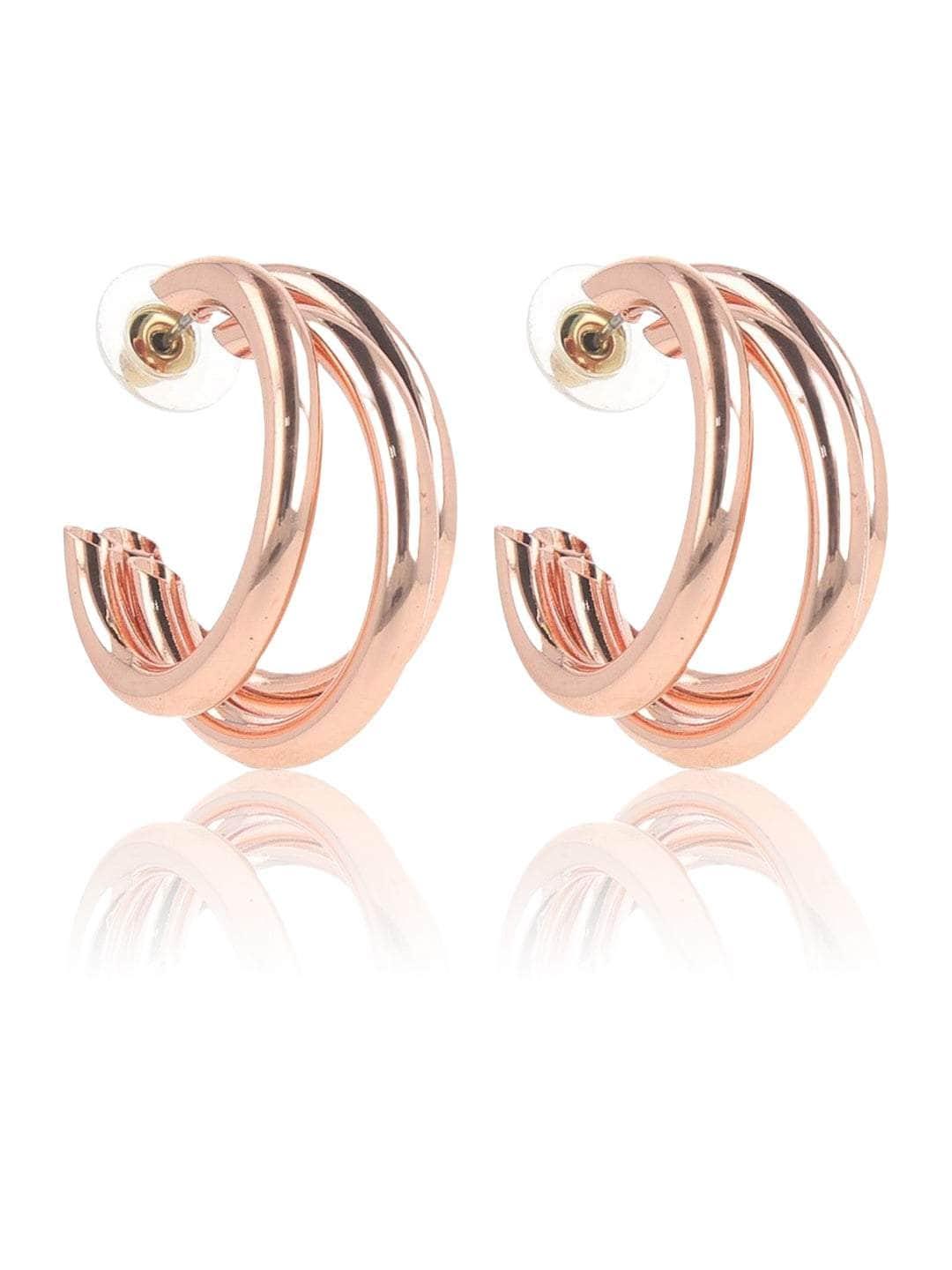 Ishhaara Triple Hoop Earrings Rose Gold