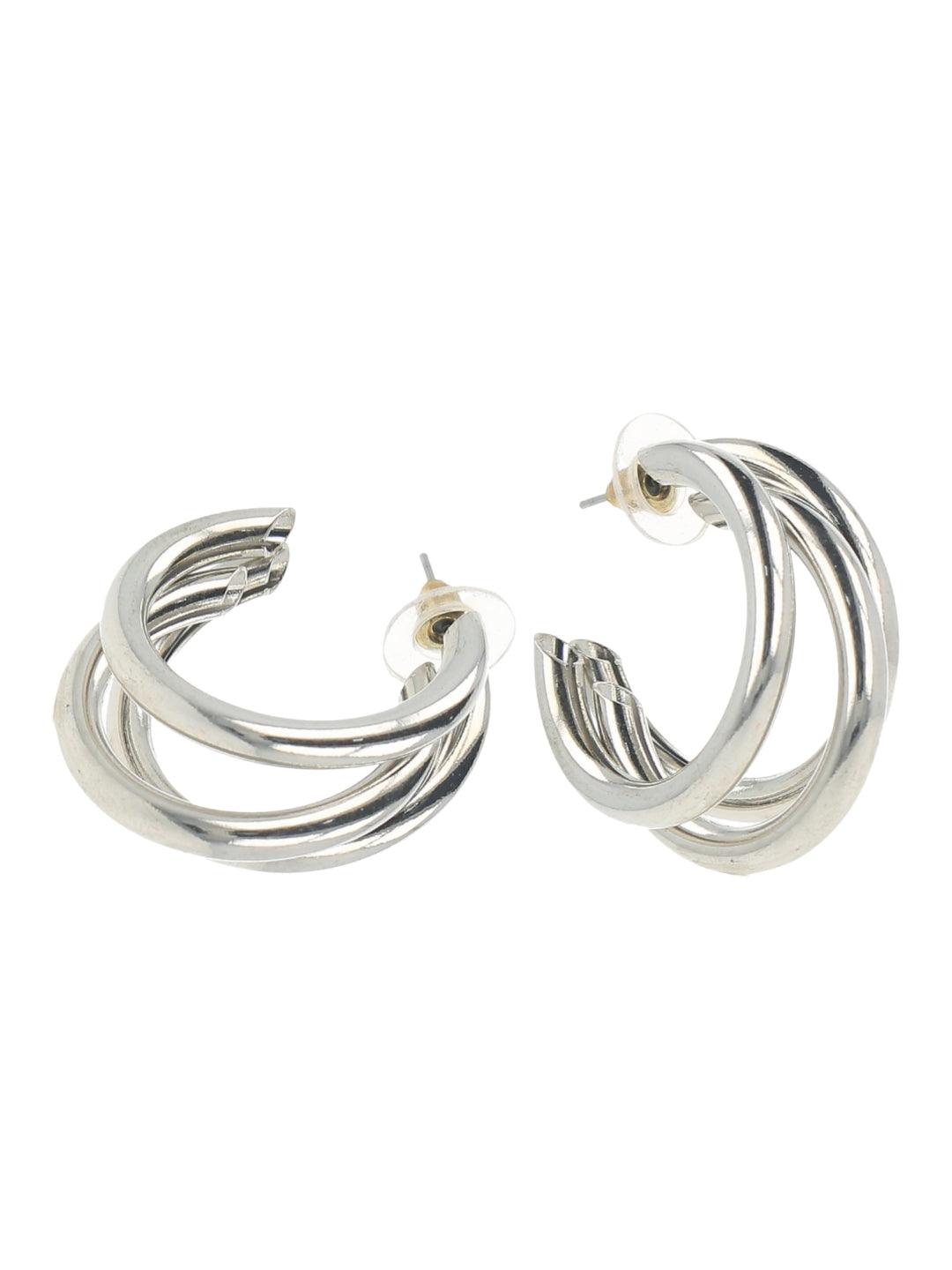 Ishhaara Triple Hoop Earrings - Silver