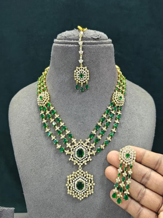 Ishhaara Triple Layer Emerald Polki Necklace
