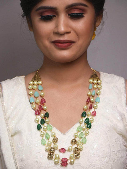 Ishhaara Triple Layered Craved Stone Multi Color Haar