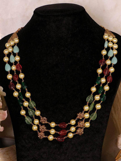 Ishhaara Triple Layered Craved Stone Multi Color Haar