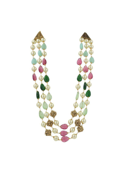 Ishhaara Triple Layered Craved Stone Multi Color Haar