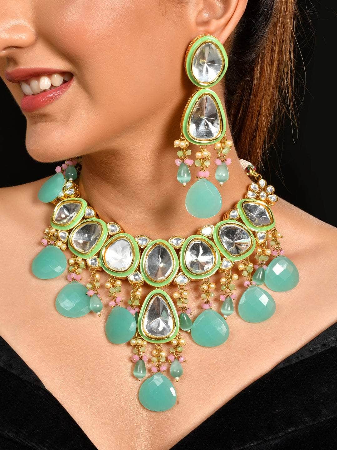 Ishhaara Turquoise AD Kundan Choker Set