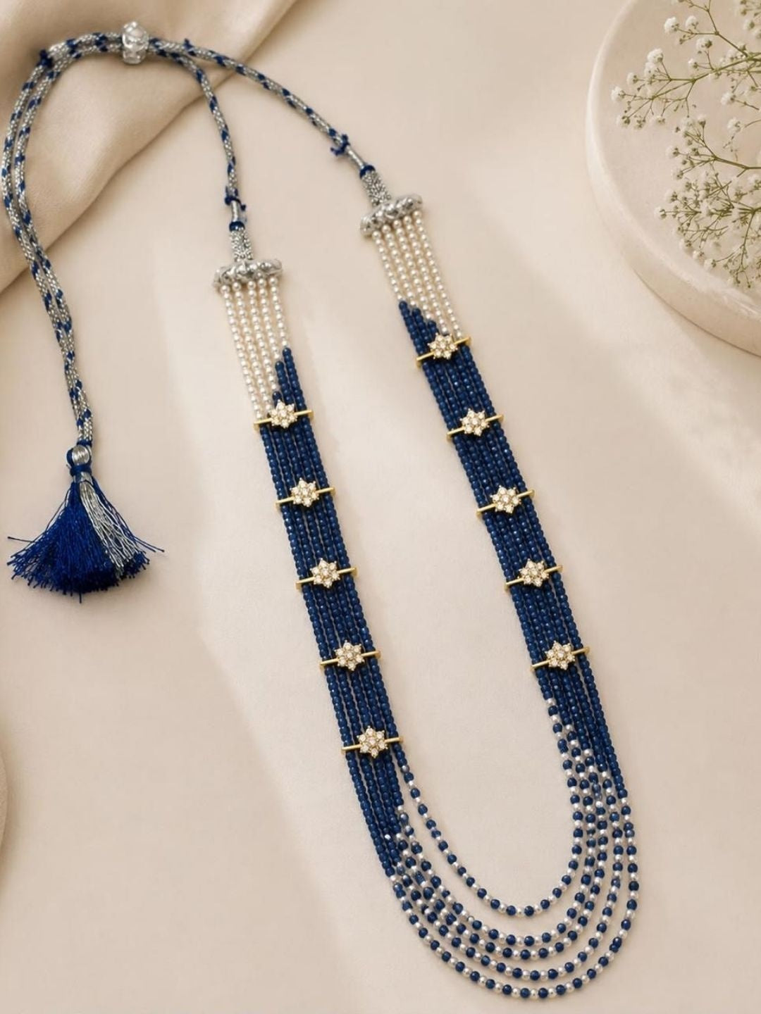 Turquoise Beaded Multi-Strand Long Necklace with Pearl Accents - view 5
