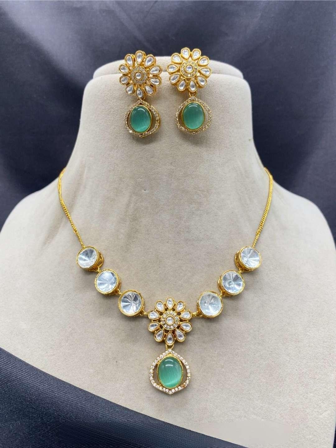 Ishhaara Turquoise Designer Kundan Polki Party Necklace