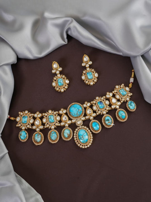 Ishhaara Turquoise Kundan Choker Set - handcrafted Indian jewellery
