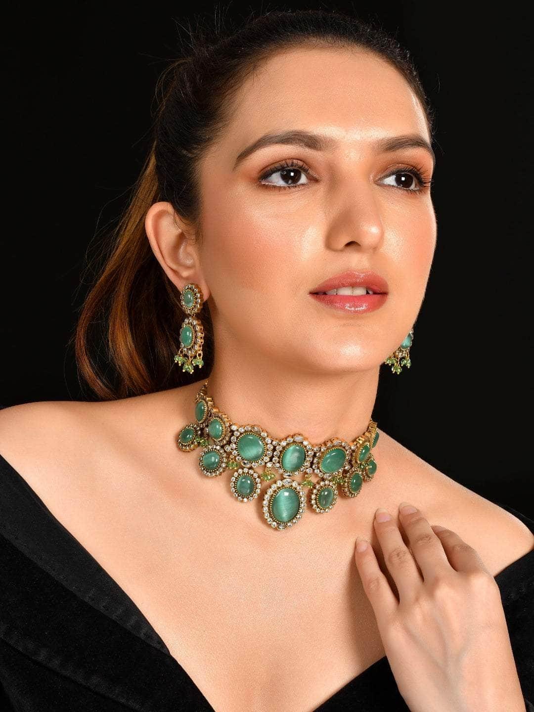 Ishhaara Turquoise Kundan Pearl Necklace Set