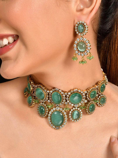 Ishhaara Turquoise Kundan Pearl Necklace Set