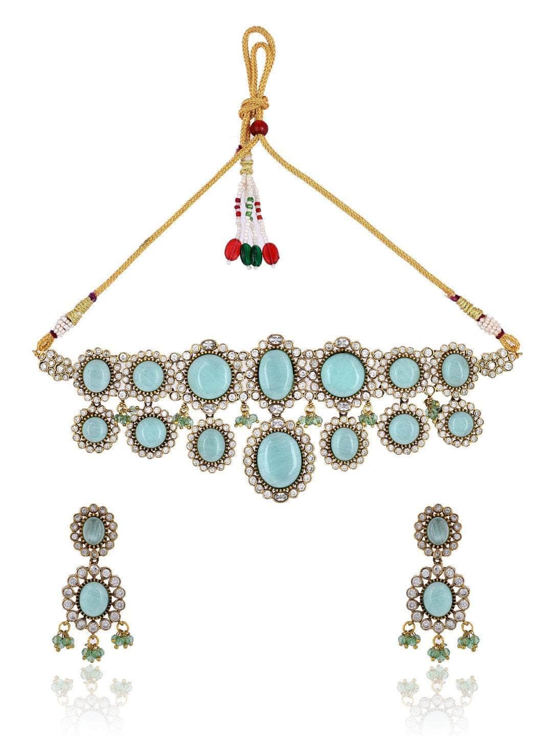 Ishhaara Turquoise Kundan Pearl Necklace Set