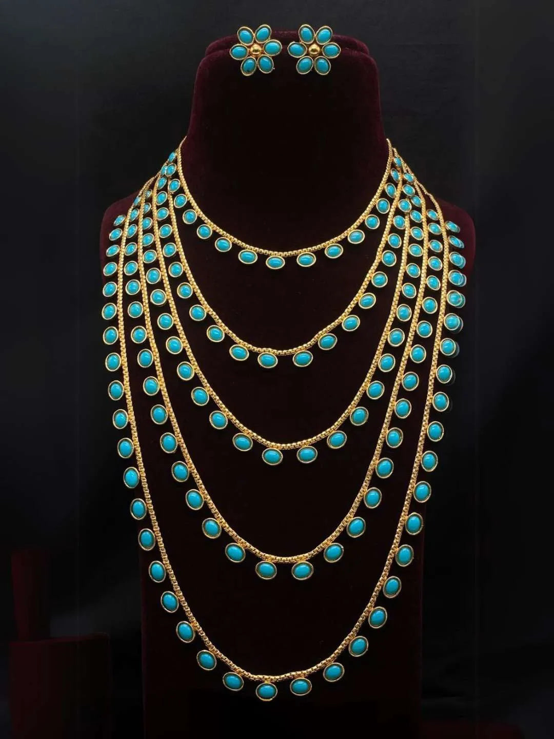 Ishhaara Turquoise Layered Round Kundan Studded Long Necklace