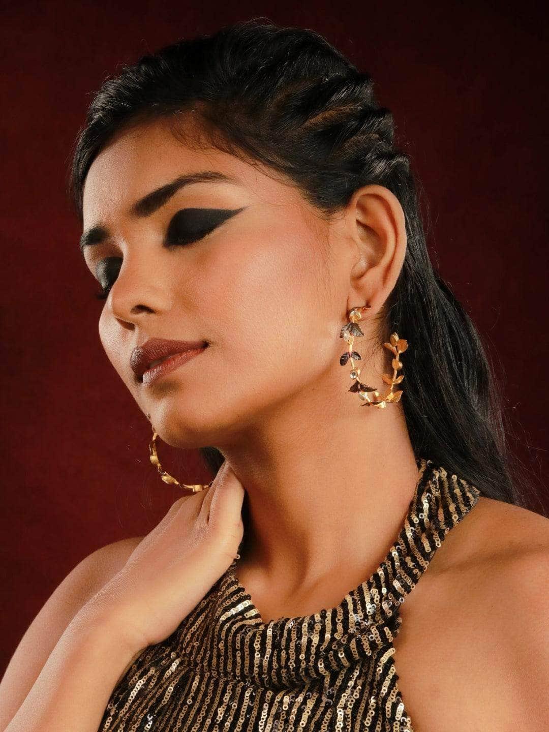 Ishhaara Two Toned Leaf Hoop Earring