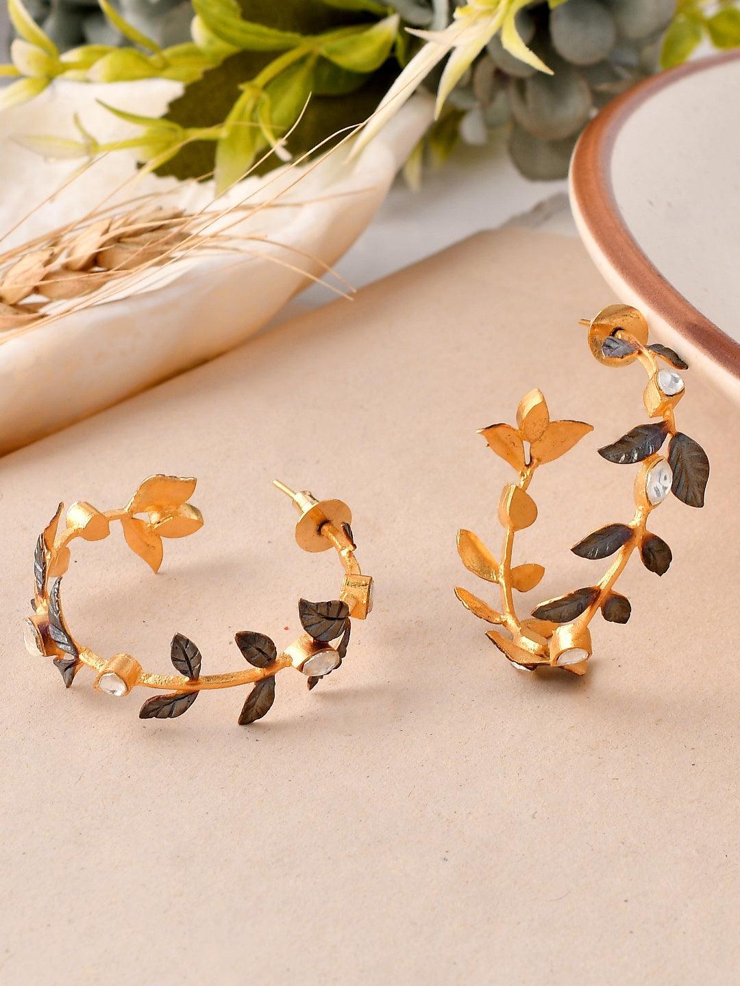 Ishhaara Two Toned Leaf Hoop Earring