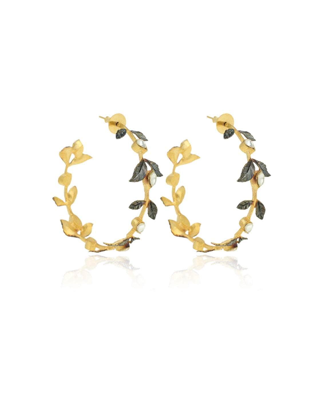 Two Toned Leaf Hoop Earring - Main Image